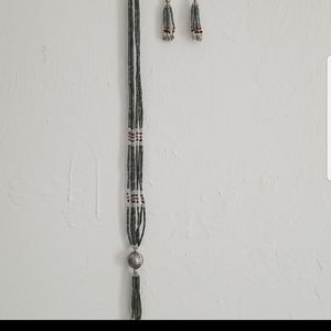 Pretty Gray Beaded Necklace and Earrings
